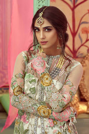 Off White Nikah Bridal Dress By Saira Shakira.Dress Based On Open Shirt And Sharara.Work Embellished With Tilla Threads Embroidery Sequance Pearls & Crystal Work.