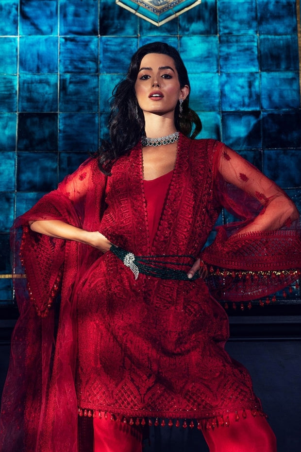 Red coloured stylish girl dress Pakistani