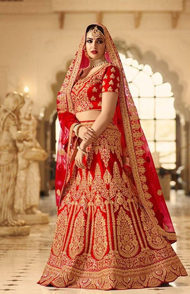 Hot Red Indian Bridal Dress In Stylish Hot Red Color. # B2001