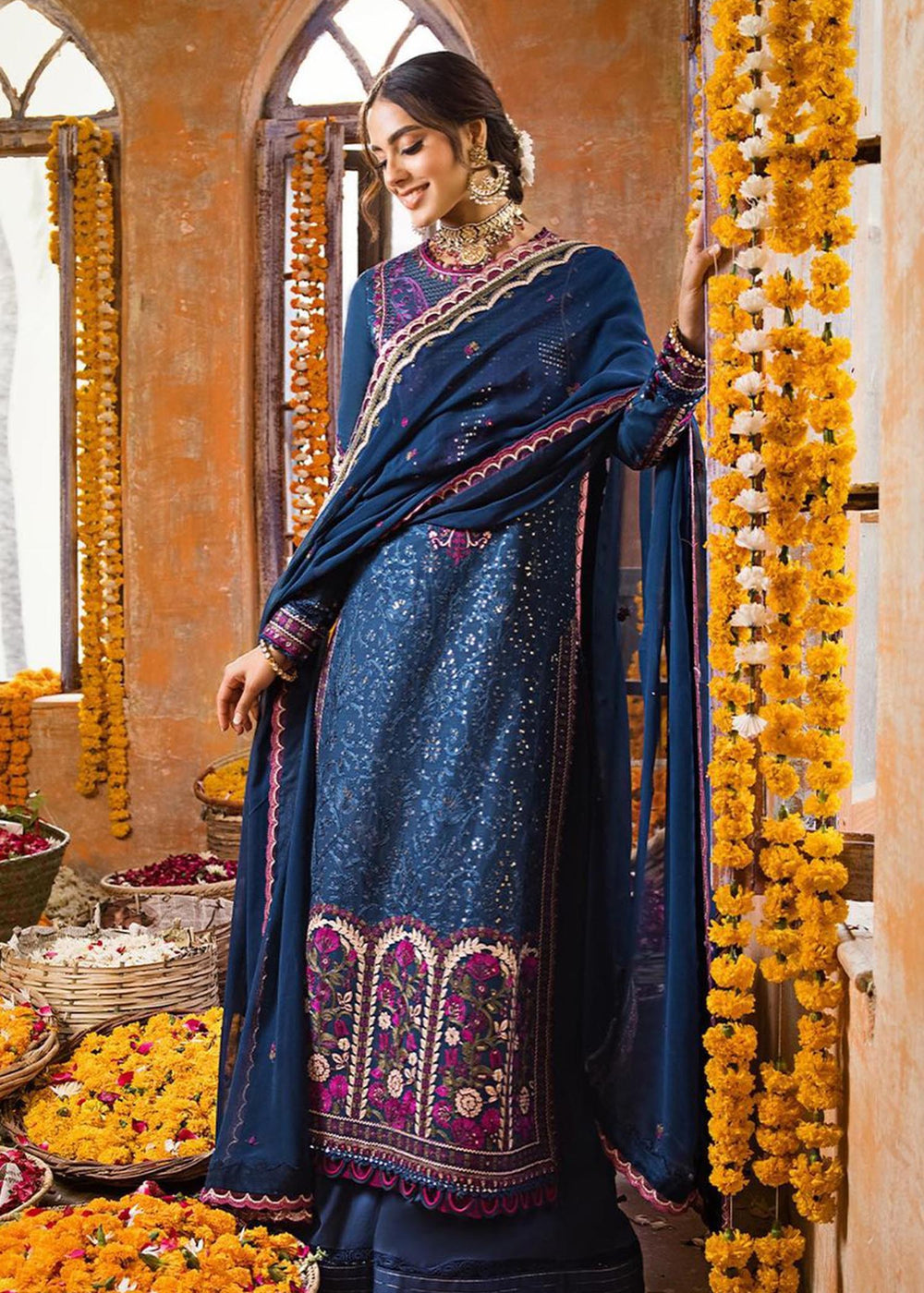 Dark Blue Long Kameez Salwar 