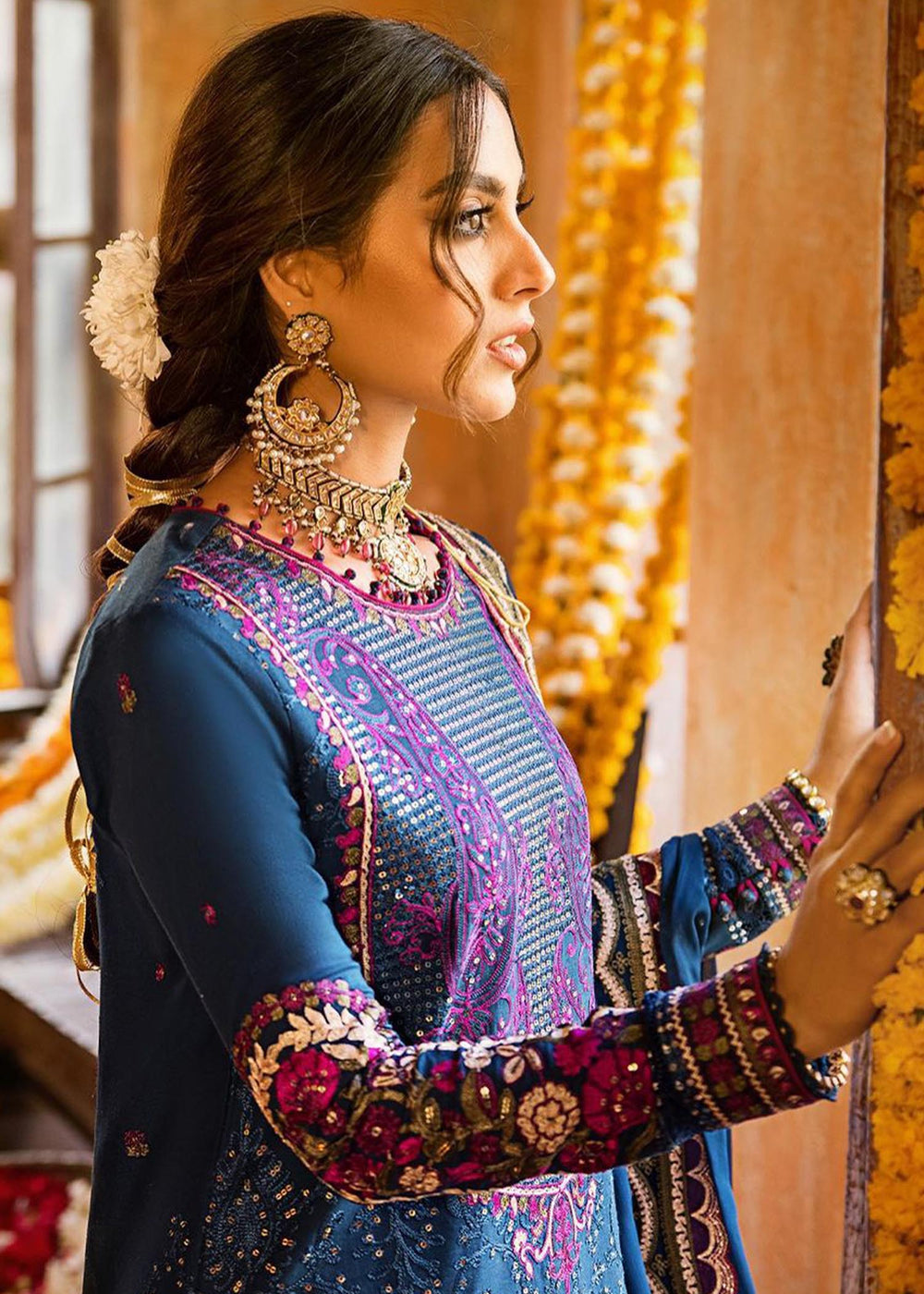 Dark Blue Long Kameez Salwar for Pakistani Party Wear 2023
