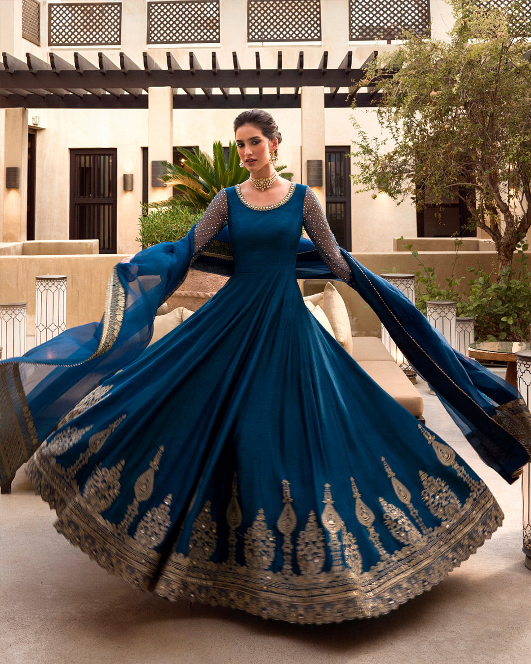 Dark Blue Raw Silk Pishwas 2023