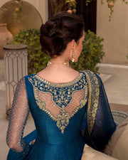 Dark Blue Raw Silk Pishwas for Pakistani Wedding Dress