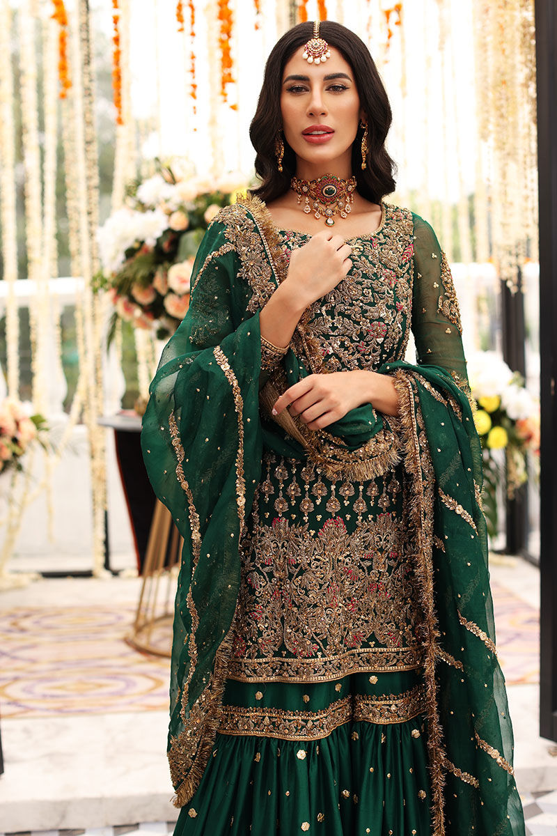Dark Green Gharara Kameez for Pakistani Mehndi
