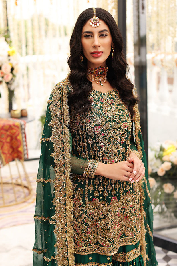 Dark Green Gharara Kameez for Pakistani Mehndi Wear 2022