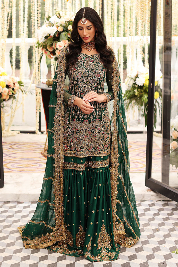 Dark Green Gharara Kameez for Pakistani Mehndi Wear LARGE Dark Green Gharara Kameez for Pakistani Mehndi Wear LARGE
