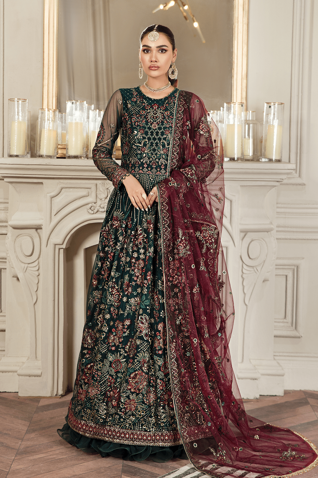 Dark Green Pishwas & Bridal Lehenga - Pakistani Bridal Dresses