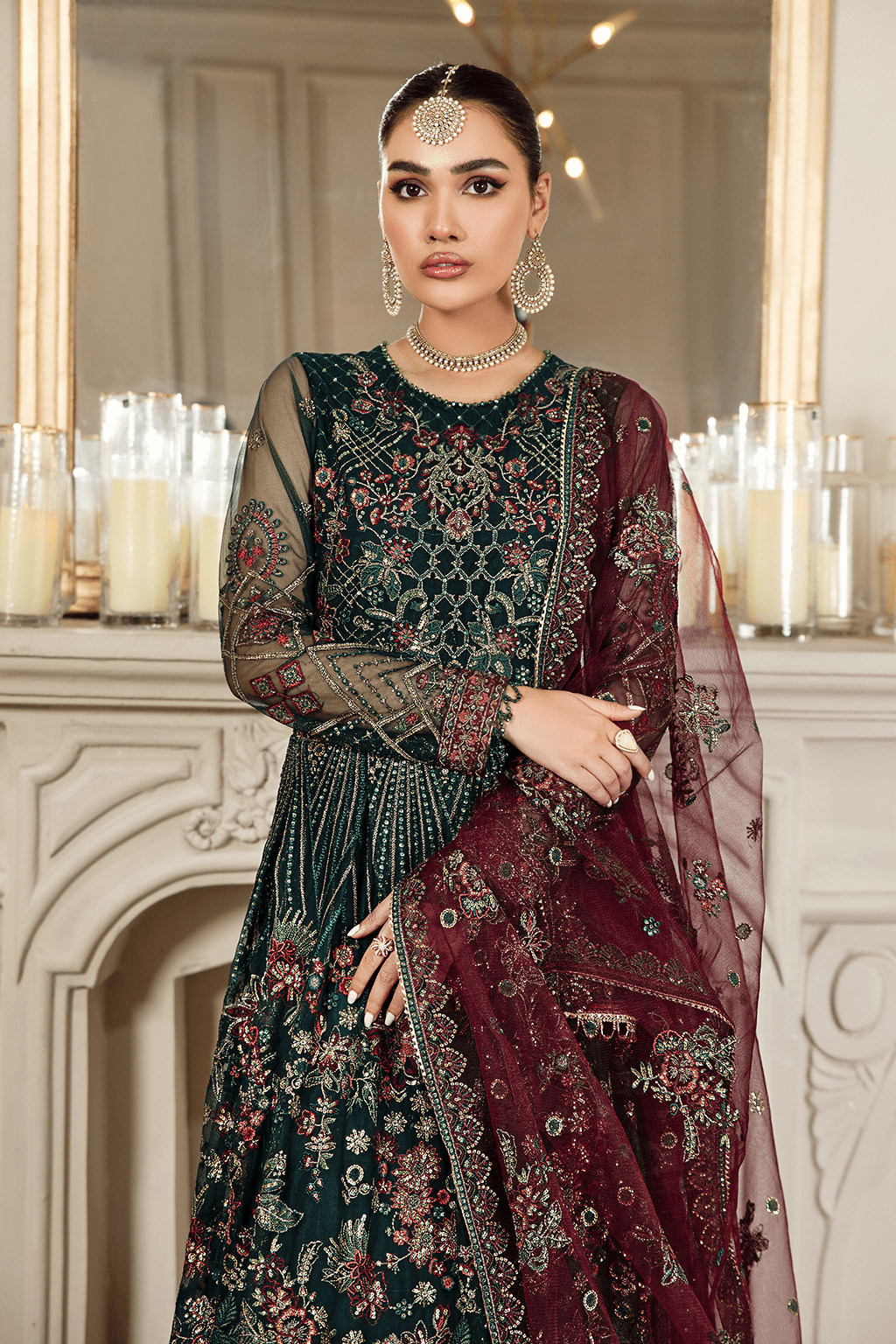 Dark Green Pishwas & Bridal Lehenga - Pakistani Bridal Dresses