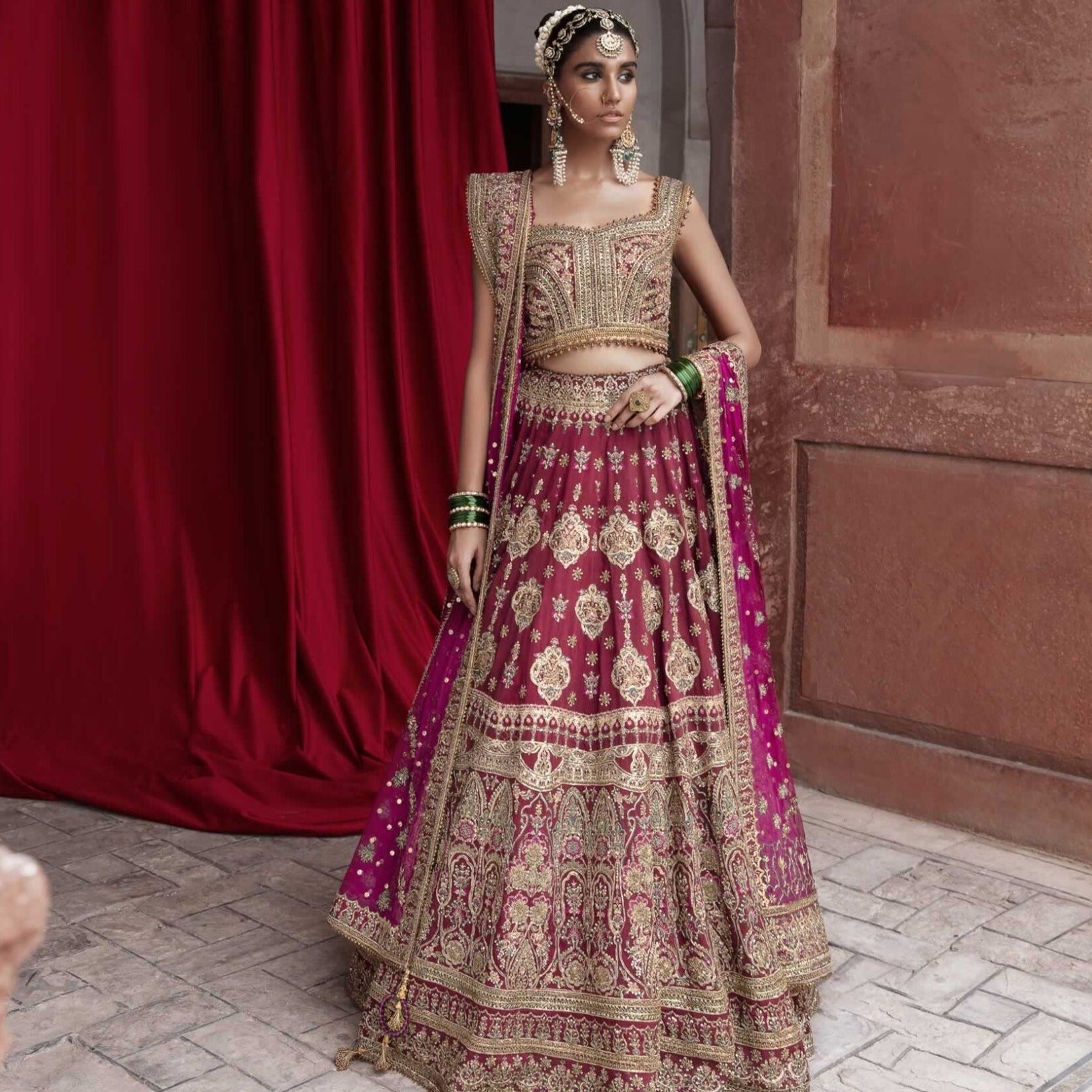 Dark Maroon Lehenga Bridal Pakistani Wedding Dresses Nameera By Farooq dark-maroon-lehenga-bridal-pakistani-wedding-dresses-nameera-by-farooq