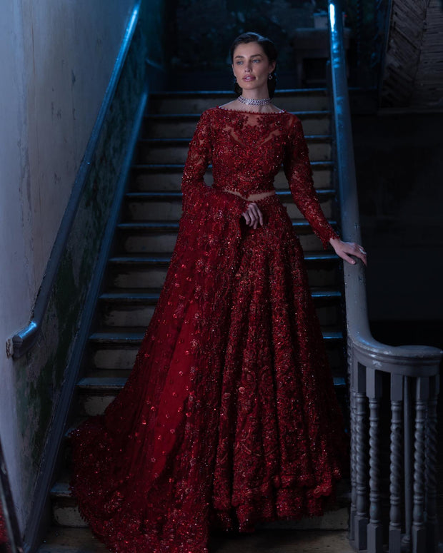 Dark Red Lehenga Choli Dress 