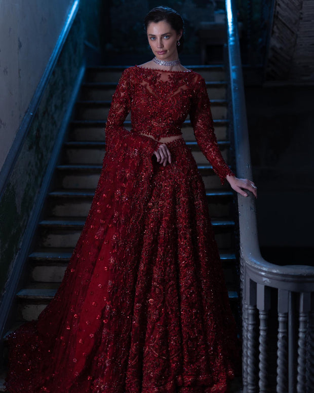Dark Red Lehenga Choli Dress for Pakistani Bridal Dresses