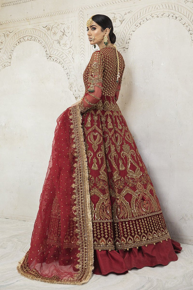 Deep Red Bridal Dress Pakistani in Pishwas Style Online