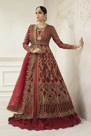 Deep Red Bridal Dress Pakistani in Pishwas Style