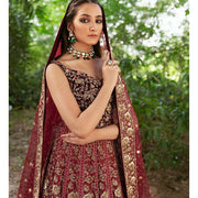 Deep Red Bridal Lehenga with Pishwas Dress