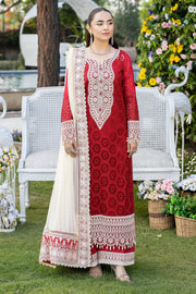 Deep Red Embroidered Long Kameez Trousers Pakistani Party Dress 2023