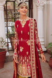 Deep Red Kameez with Sharara Dress for Wedding Online