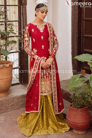 Deep Red Kameez with Sharara Dress for Wedding