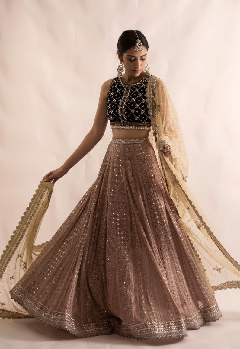 Desi Lehenga with Sleeveless Choli and Dupatta Dress