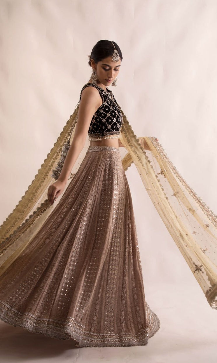 Desi Lehenga with Sleeveless Choli and Dupatta Dress Online