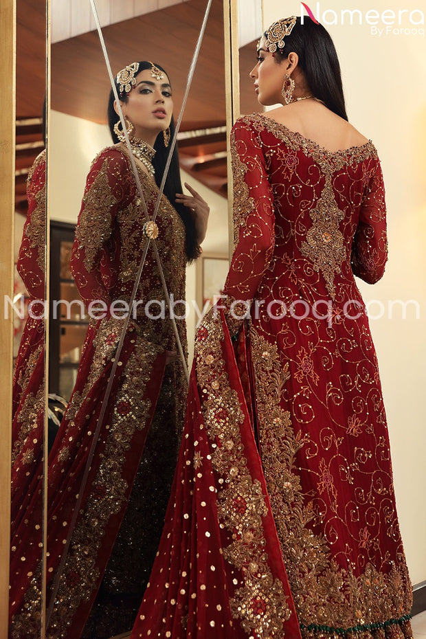 Designer Bridal Dress Pakistani in Red Color 2021 Backside