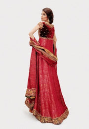 Designer Bridal Frock in Deep Red Color Backside