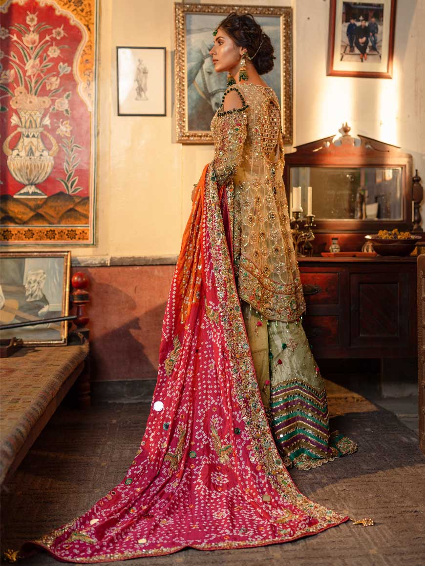 Designer Bridal Gharara Shirt for Mehndi Backside