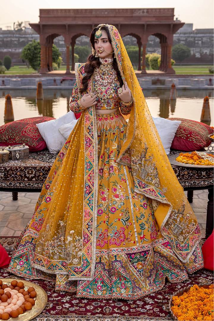 Designer Bridal Mustard Yellow Lehenga Choli 2022