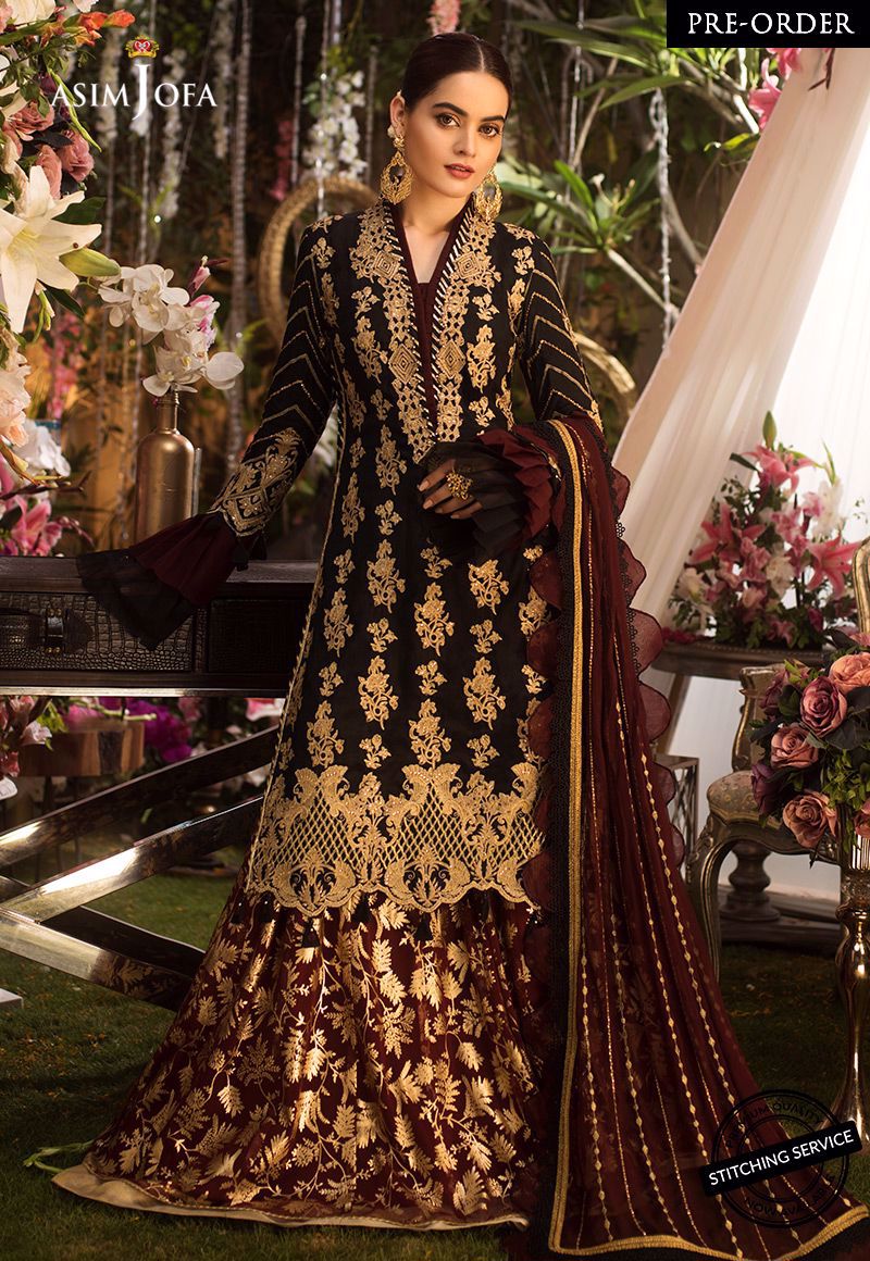 Designer Chiffon Gharara Shirt in Black Color