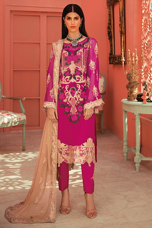 Designer Chiffon Party Dress in Magenta Color 