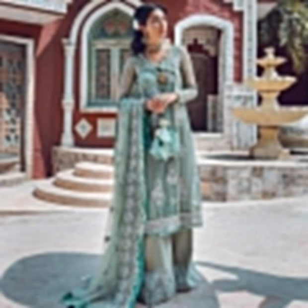 Designer Chiffon Trouser Shirt in Ice Blue Color