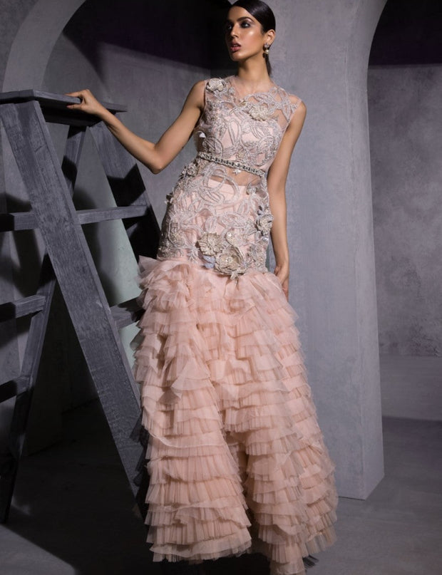 Designer Embellished Bridal Net Ruffled Lehenga Frock