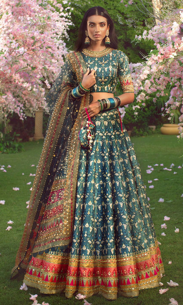 Embellished Dark Green Lehenga Choli Bridal Wear
