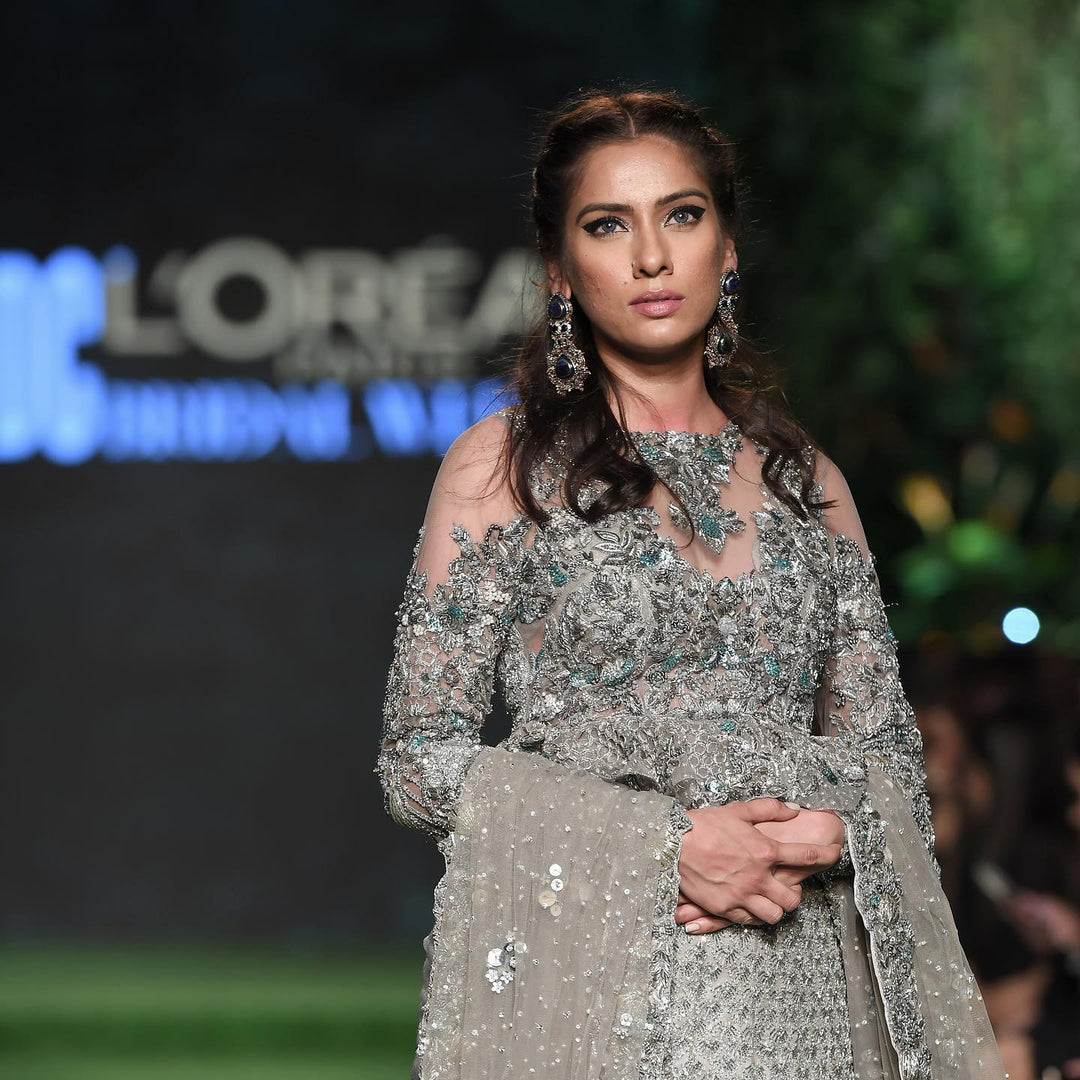 Designer Embellished Grey Peplum Choli Lehenga 