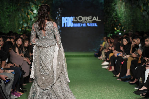 Heavily Embellished Grey Peplum Choli Lehenga Attire 2022