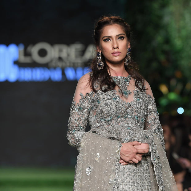 Designer Embellished Grey Peplum Choli Lehenga 