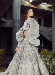 Designer Embellished Grey Silver Choli Lehenga Attire 2022