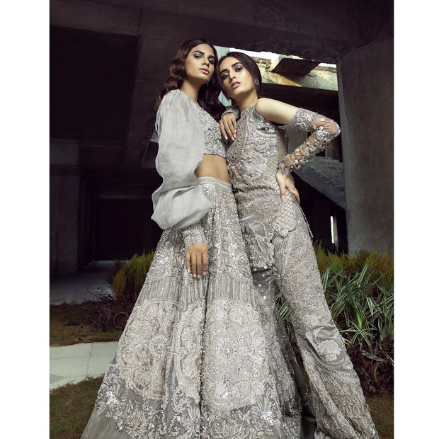 Designer Embellished Grey Silver Choli Lehenga Attire 2022