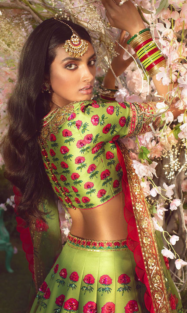 Designer Embellished Red Green Lehenga Choli Bridal Wear 2022