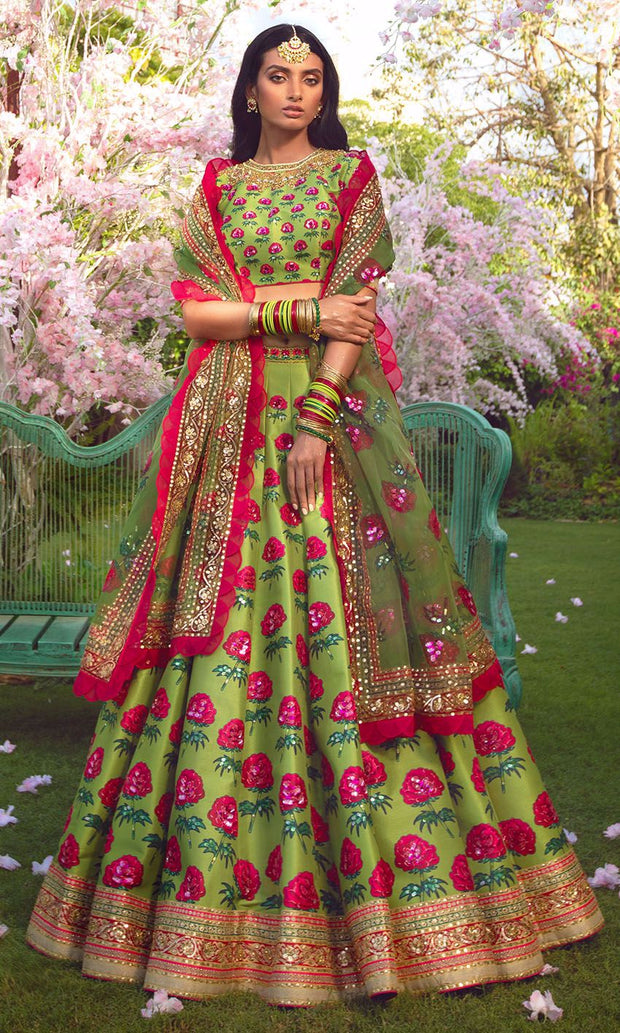 Designer Embellished Red Green Lehenga Choli Bridal Wear