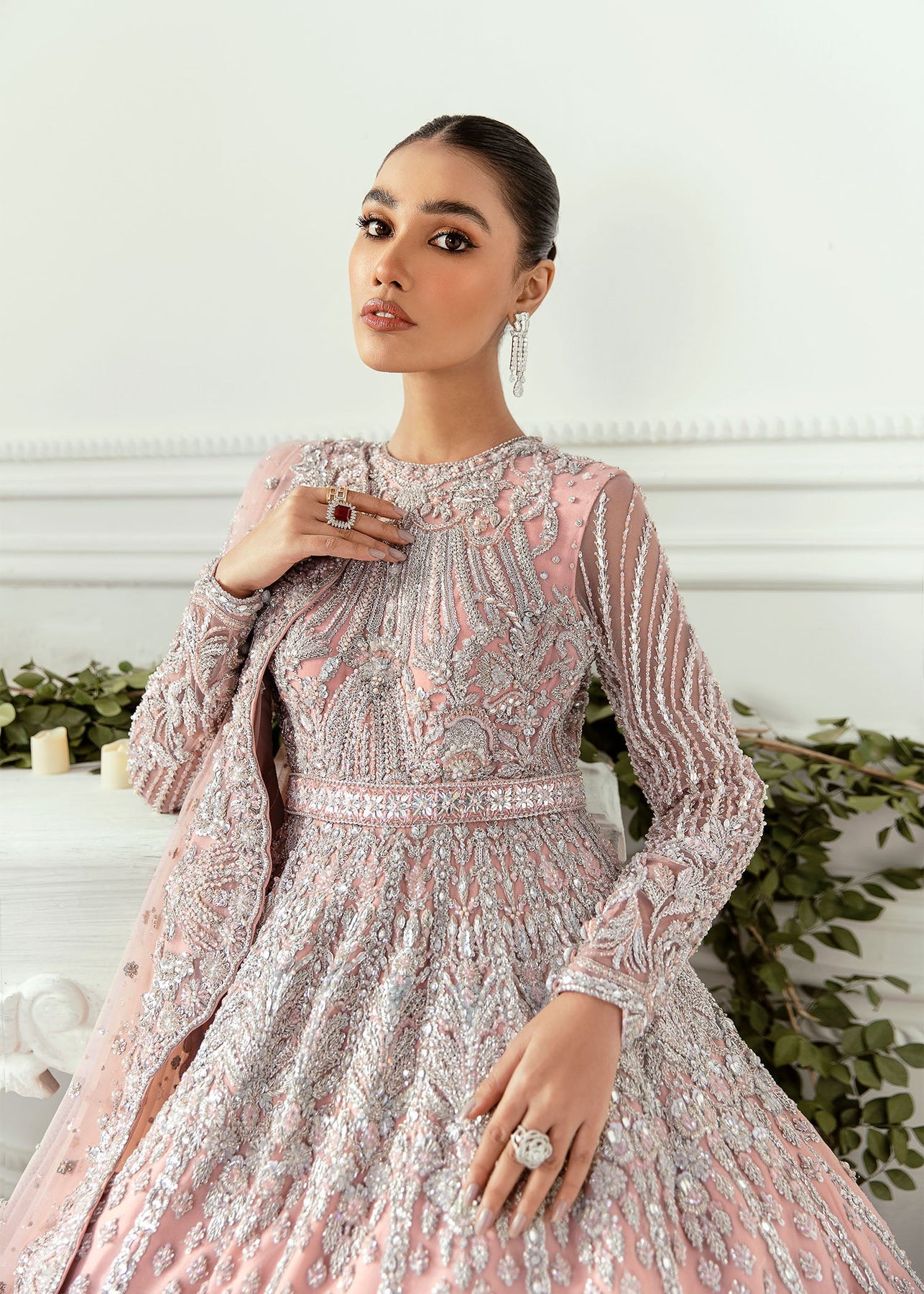 Designer Embroidered Blush Pink Indian Outfit for Wedding Nameera by Farooq