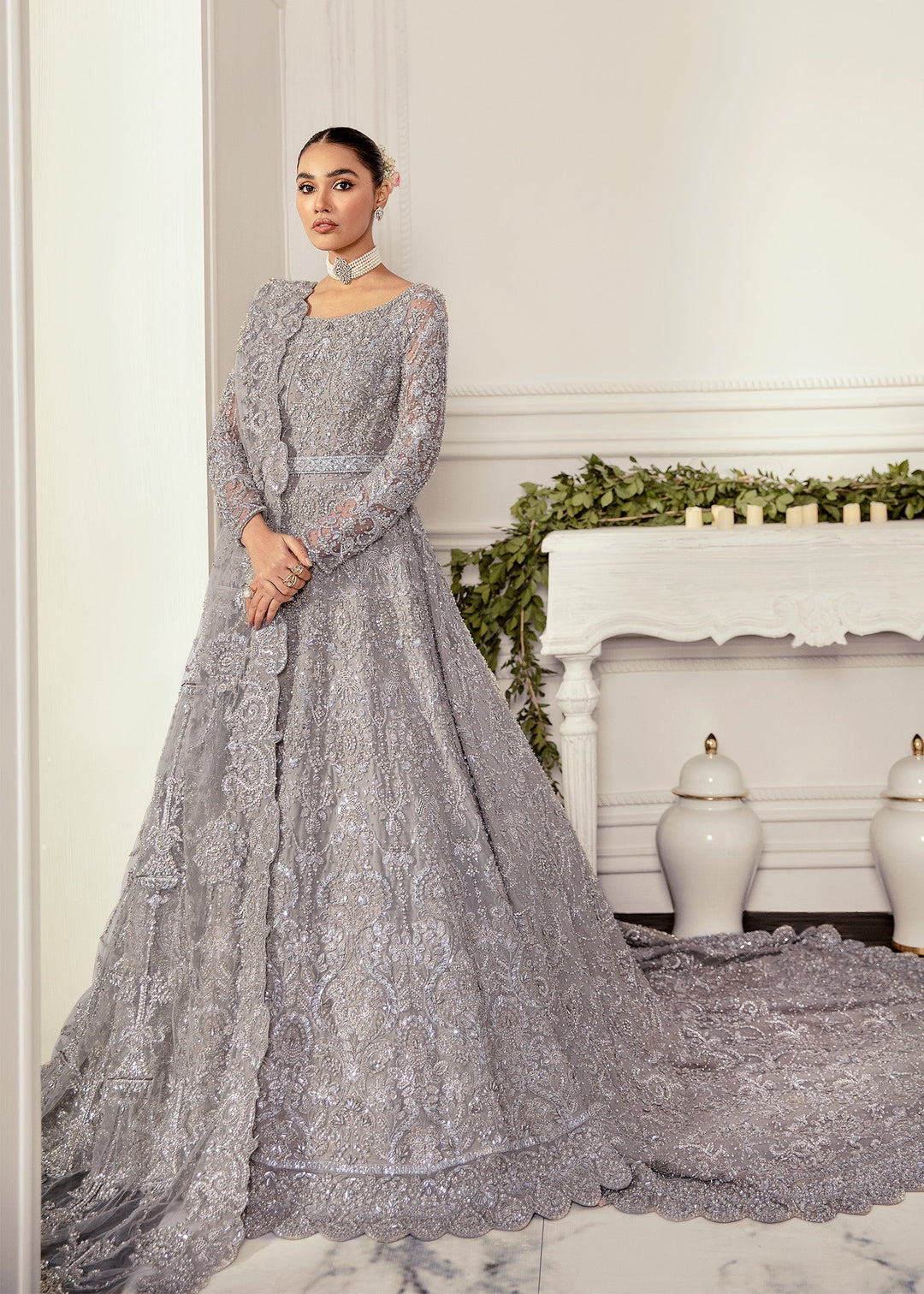 Designer Embroidered Grey Indian Wedding Dress 2022  