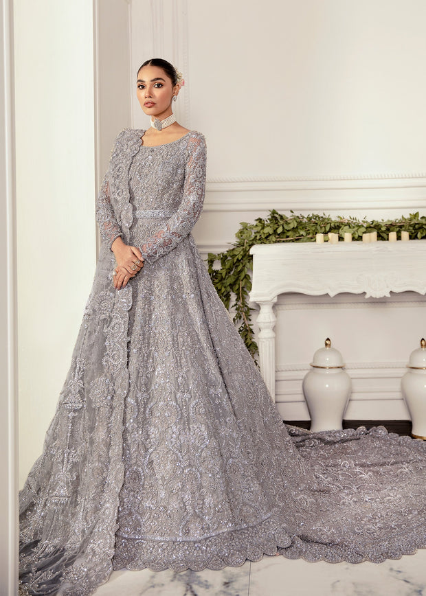 Heavily Embellished Grey Shade Pakistani Wedding Dress in Gown Style MEDIUM Heavily Embellished Grey Shade Pakistani Wedding Dress in Gown Style MEDIUM