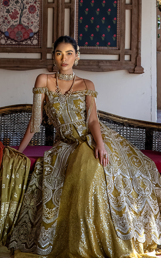 Designer Gold Bridal Lehenga Wear