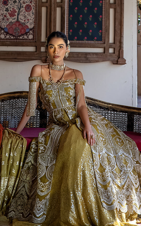 Designer Gold Bridal Lehenga Wear