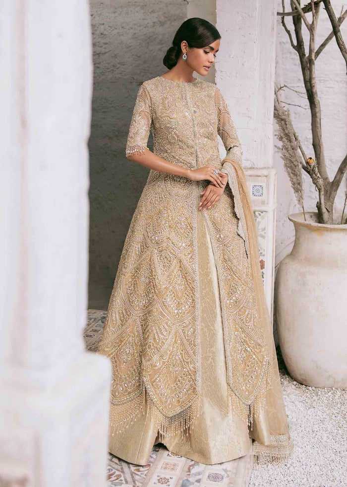Designer Golden Indian Lehenga Bridal Dress for Walima Wear – Nameera ...