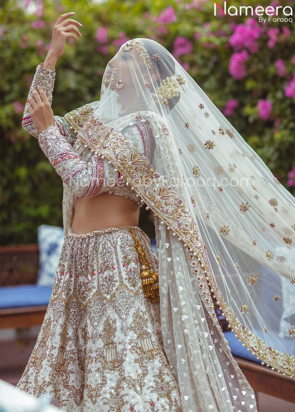 Designer Golden White Bridal Lehenga 