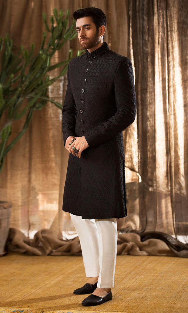 Designer Groom Black Sherwani for Wedding Wear
