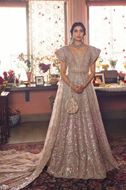 Designer Indian Bridal Wear Ivory Color Lehenga Gown