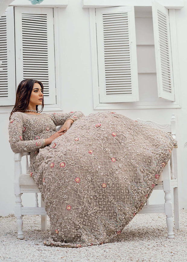 Designer Indian Bridal Wear Long Silver Maxi Lehenga 