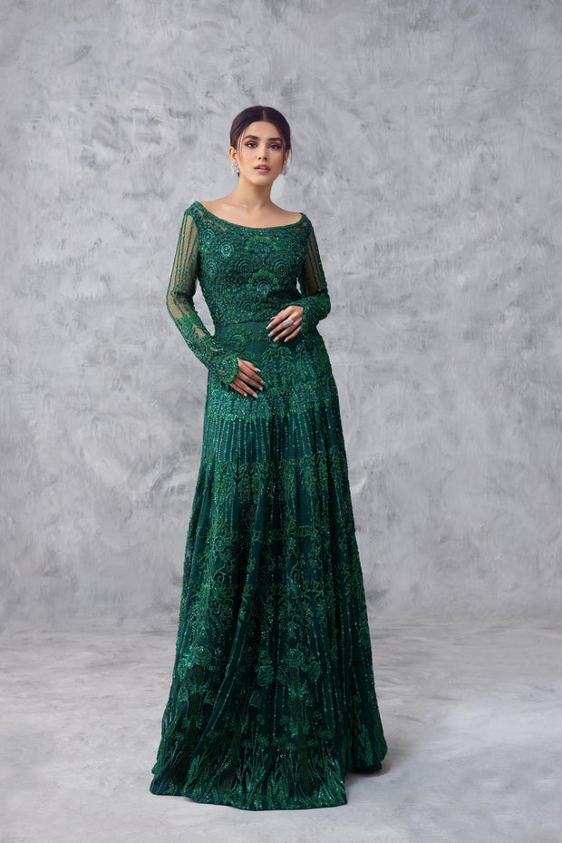Designer Indian Bridal Wear Net Green Maxi Lehenga